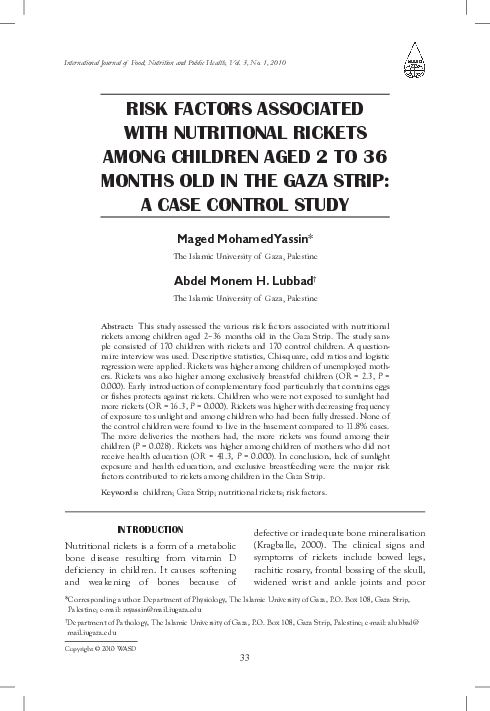 (PDF) Risk factors associated with nutritional rickets among children ...