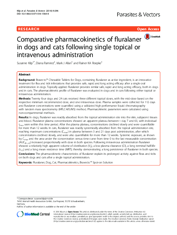 (PDF) Comparative pharmacokinetics of fluralaner in dogs and cats ...