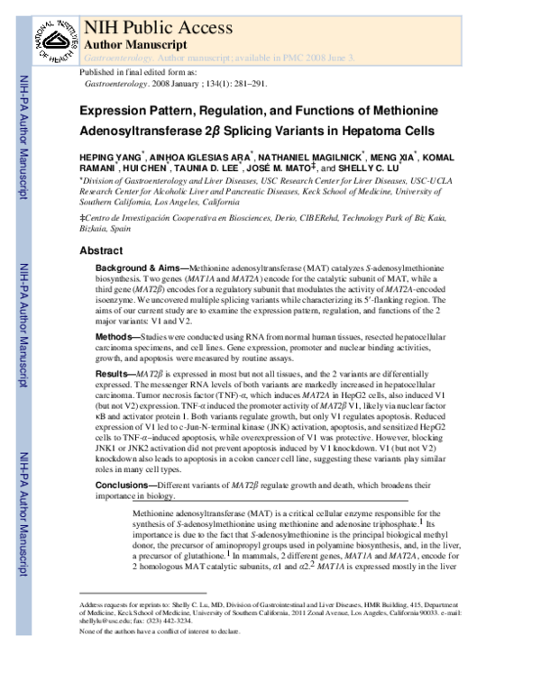 (PDF) Expression Pattern, Regulation, and Functions of Methionine ...