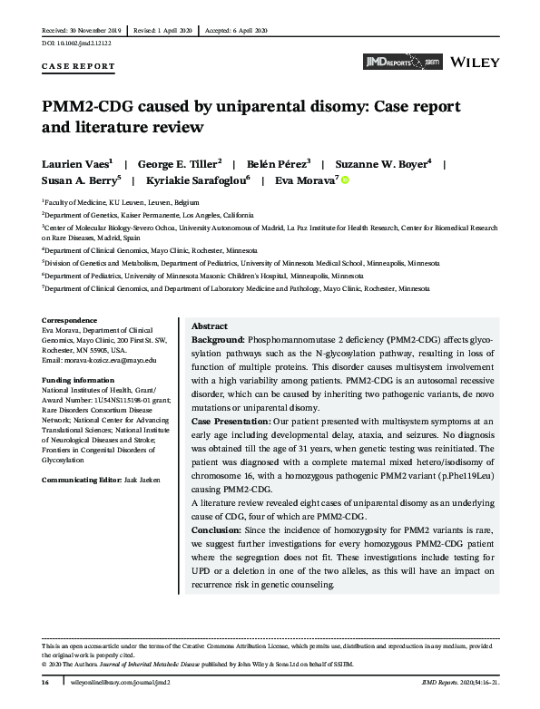 (PDF) PMM2‐CDG caused by uniparental disomy Case report and literature