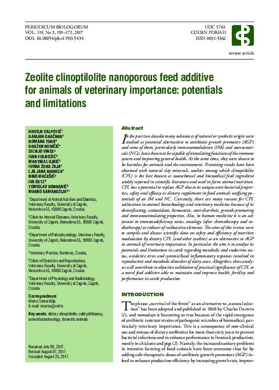 (PDF) Zeolite clinoptilolite nanoporous feed additive for animals of