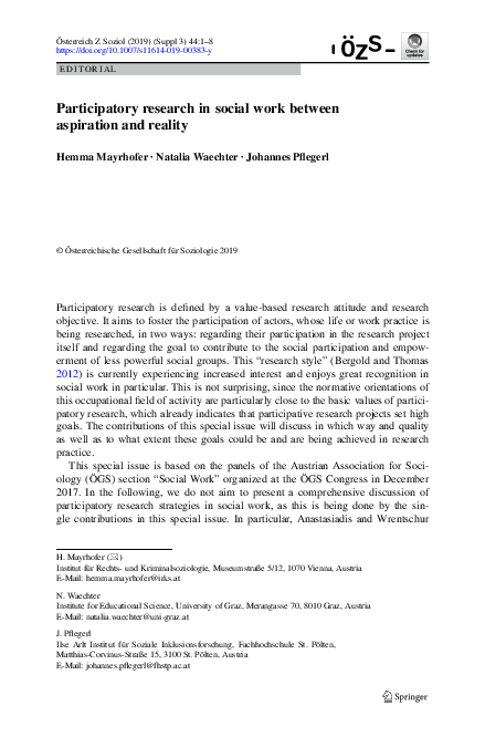 (PDF) Participatory research in social work between aspiration and reality