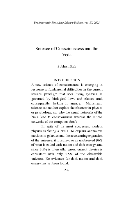 (PDF) Science of Consciousness and the Veda
