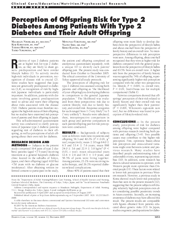 (PDF) Perception of Offspring Risk for Type 2 Diabetes Among Patients ...