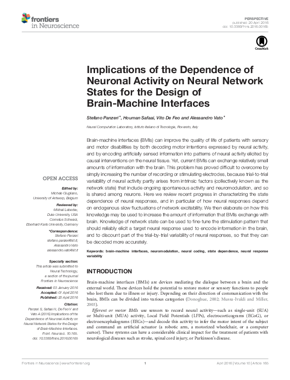 (PDF) Implications of the Dependence of Neuronal Activity on Neural ...