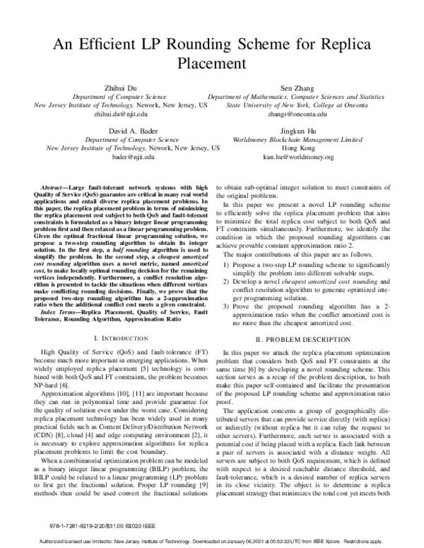 (PDF) An Efficient LP Rounding Scheme for Replica Placement