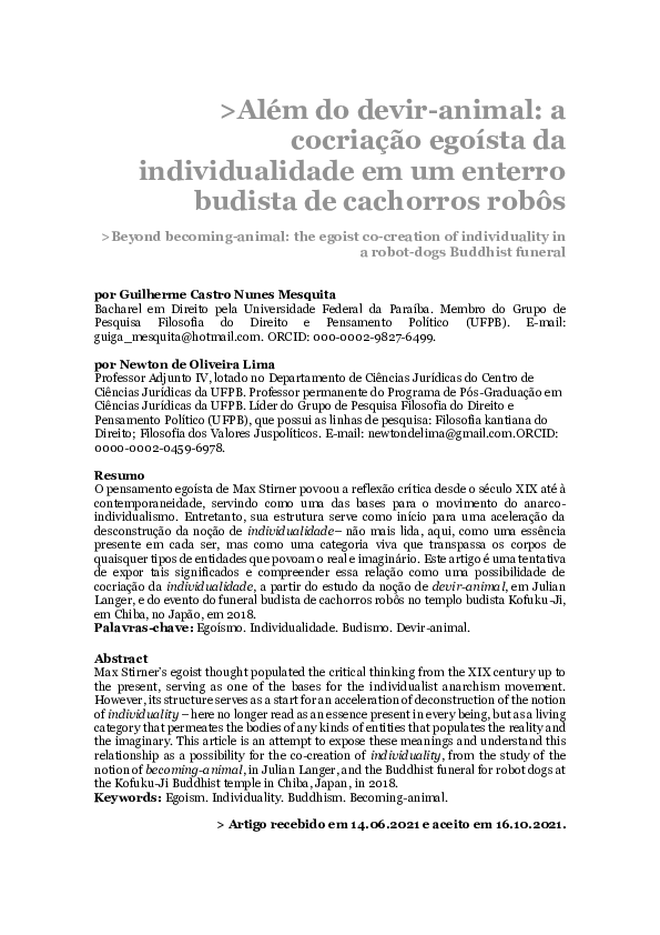 (PDF) Além do Devir-animal: a co-criação egoísta da individualidade em ...