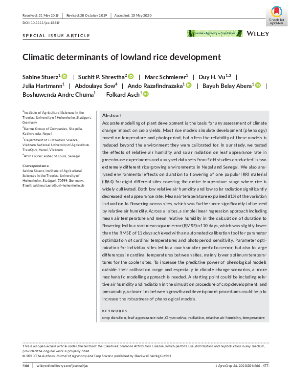 (PDF) Climatic determinants of lowland rice development