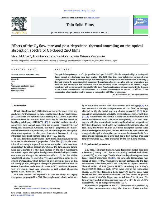 (PDF) Effects of the O2 flow rate and post-deposition thermal annealing ...
