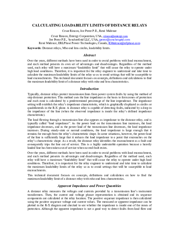 (PDF) Calculating loadability limits of distance relays