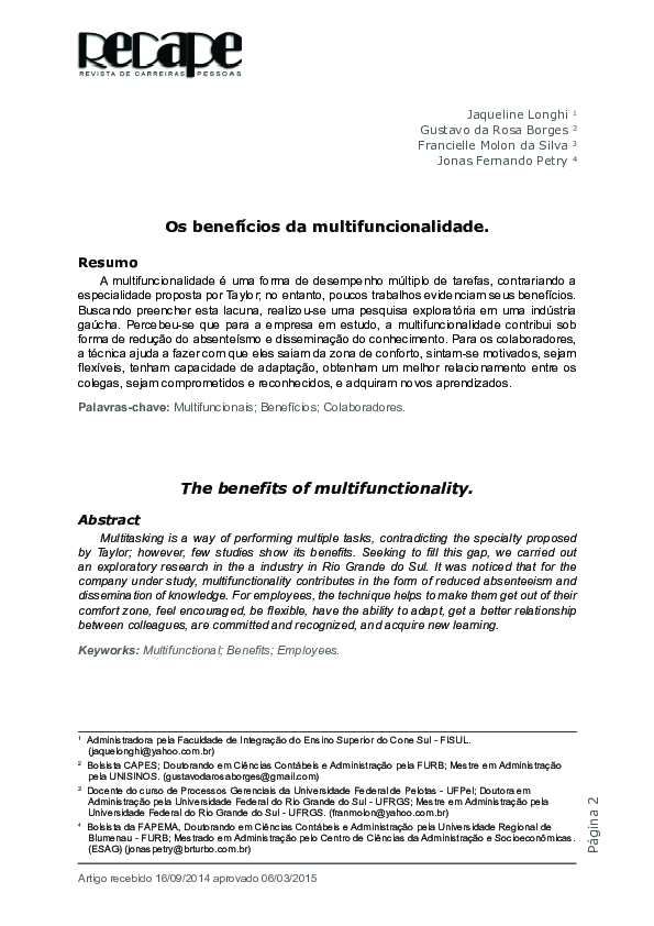 (PDF) Os Benefícios Da Multifuncionalidade