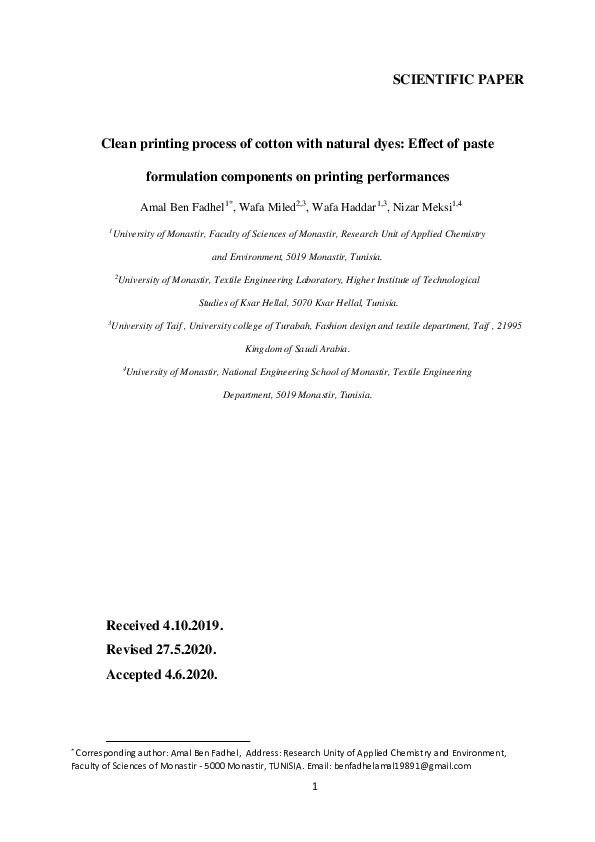 (PDF) Clean printing process of cotton with natural dyes: Effect of ...