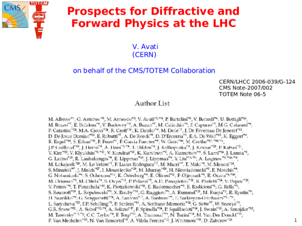 (PDF) Prospects for diffractive and forward physics at the LHC