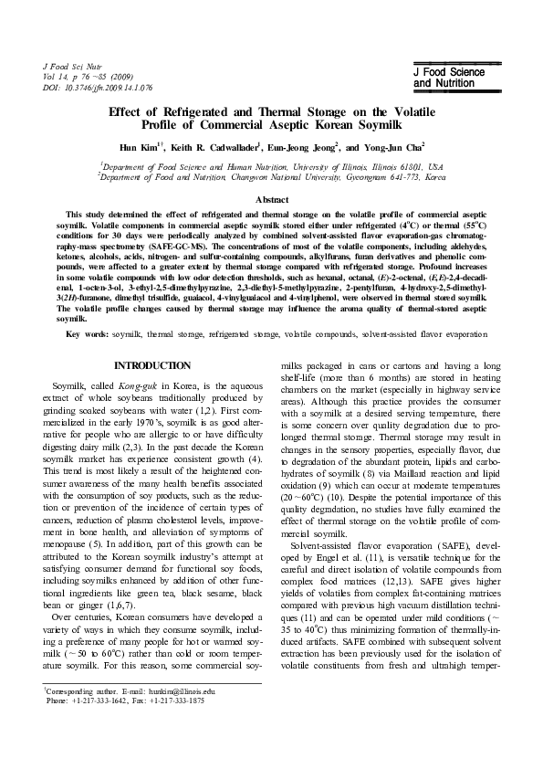 (PDF) Effect of Refrigerated and Thermal Storage on the Volatile ...