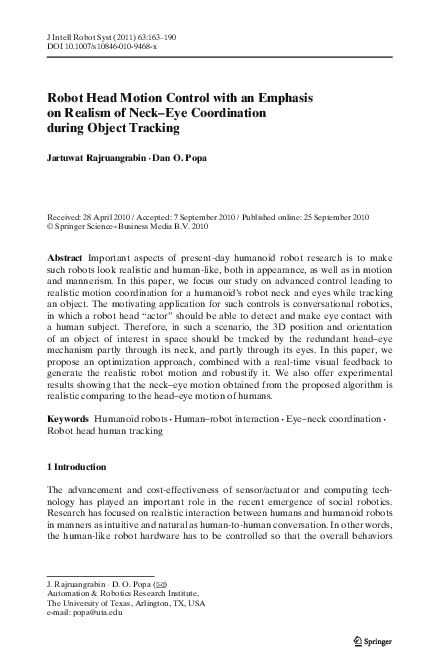 (PDF) Robot Head Motion Control with an Emphasis on Realism of Neck–Eye ...