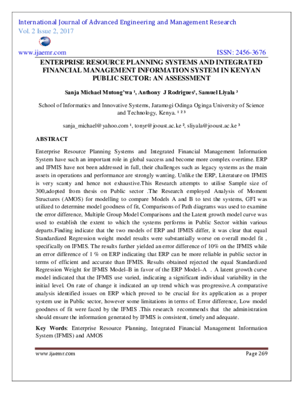 (PDF) Enterprise Resource Planning Systems and Integrated Financial Management Information