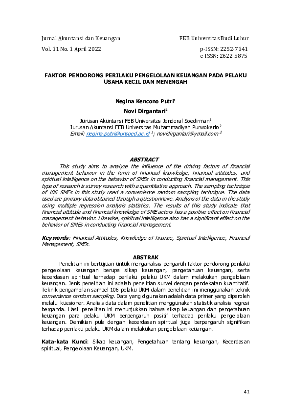 (PDF) Faktor Pendorong Perilaku Pengelolaan Keuangan Pada Pelaku Usaha