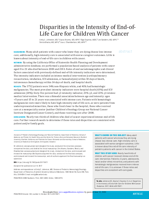 (PDF) Disparities in the Intensity of End-of-Life Care for Children ...