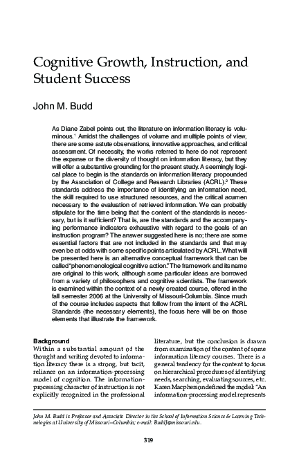 (PDF) Cognitive Growth, Instruction, and Student Success