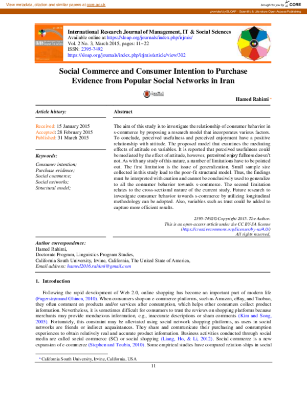 (PDF) Social Commerce and Consumer Intention to Purchase Evidence from ...