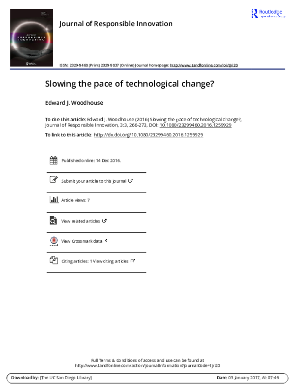 (PDF) Slowing the pace of technological change?