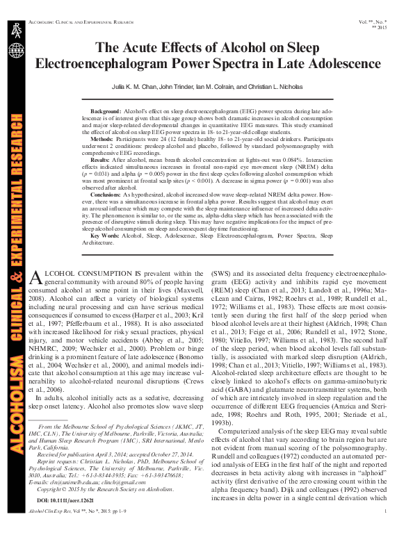 (PDF) The Acute Effects of Alcohol on Sleep Electroencephalogram Power ...