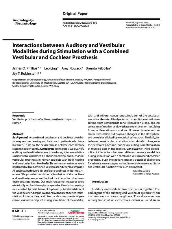 (PDF) Interactions between Auditory and Vestibular Modalities during ...