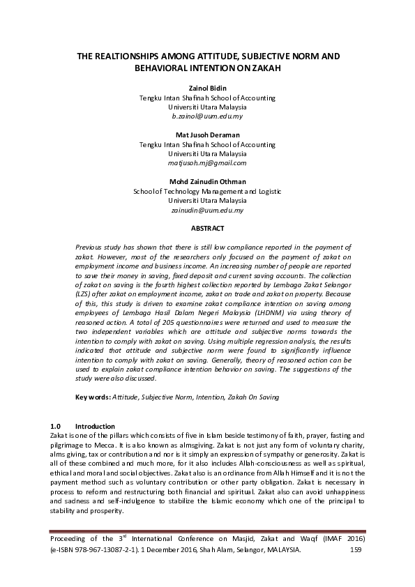 (PDF) The Realtionships Among Attitude , Subjective Norm and Behavioral ...