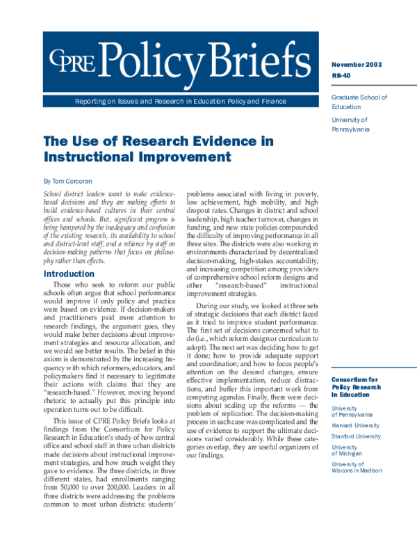 (PDF) The Use of Research Evidence in Instructional Improvement