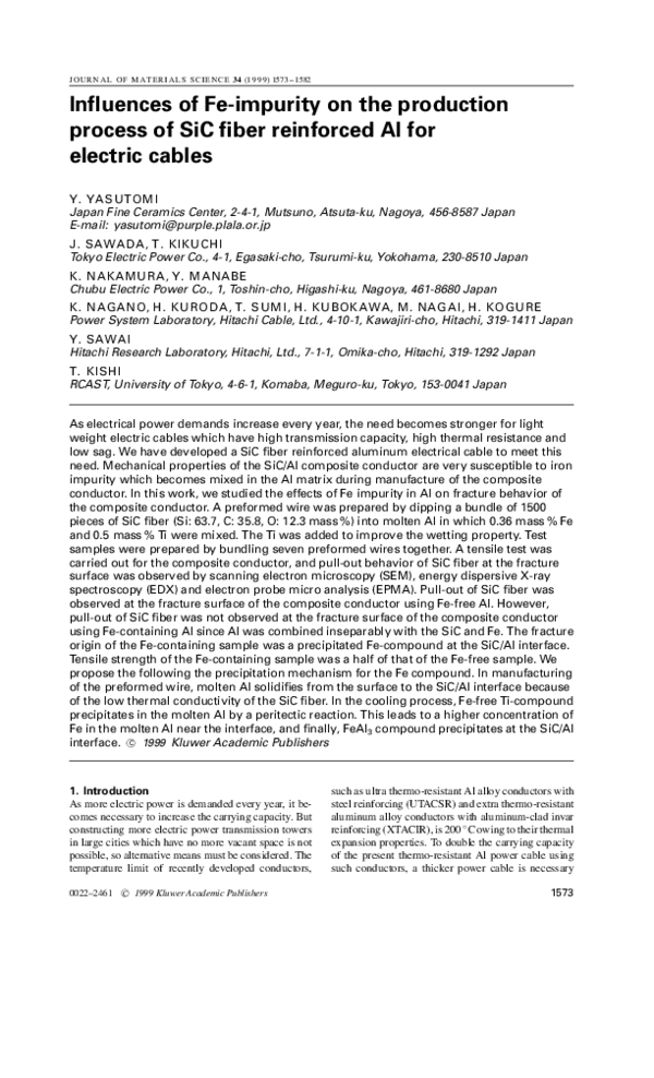 (PDF) Influences of Fe-impurity on the production process of SiC fiber ...