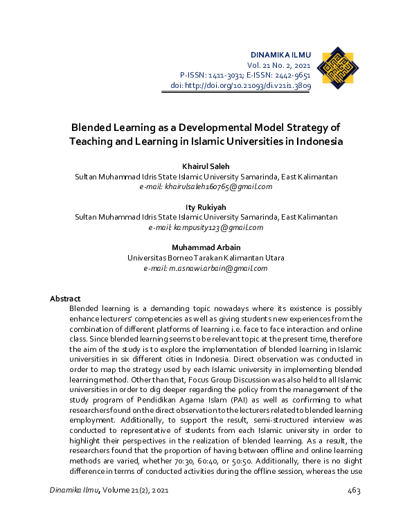 (PDF) Blended Learning as a Developmental Model Strategy of Teaching ...