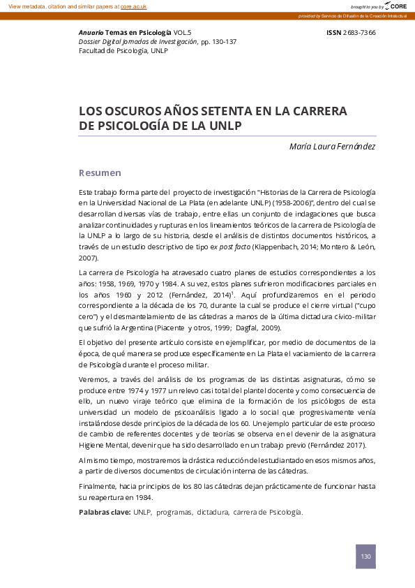(PDF) Los oscuros años setenta en la carrera de Psicología de la UNLP