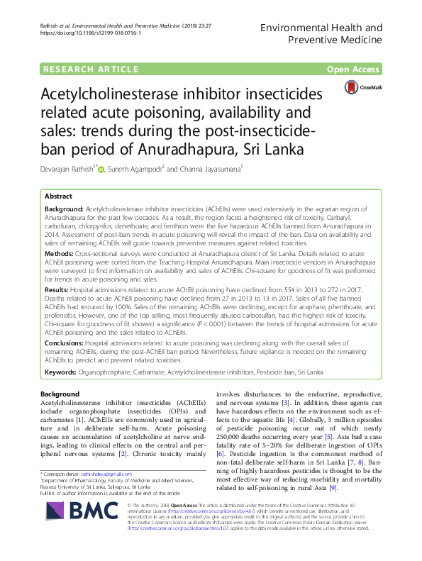 (PDF) Acetylcholinesterase inhibitor insecticides related acute ...