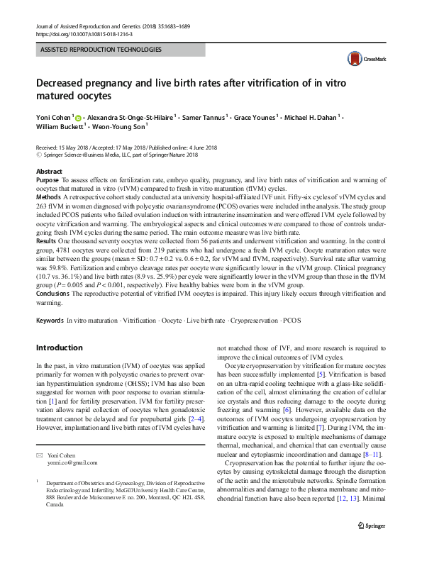 (PDF) Decreased pregnancy and live birth rates after vitrification of ...