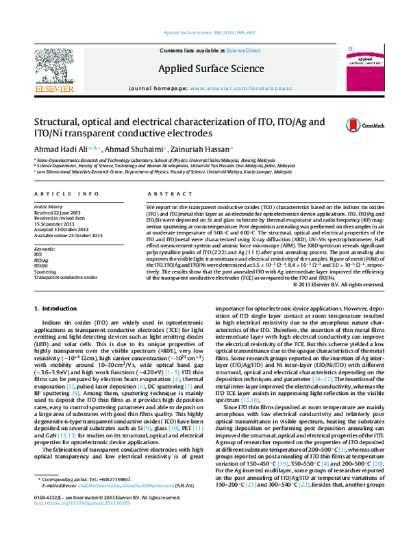 (PDF) Structural, optical and electrical characterization of ITO, ITO ...