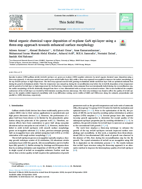 (PDF) Metal organic chemical vapor deposition of m-plane GaN epi-layer ...