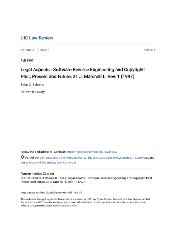 (PDF) Legal Aspects - Software Reverse Engineering and Copyright: Past ...