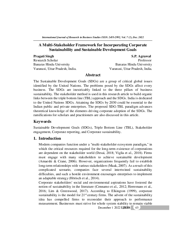 (PDF) A Multi-Stakeholder Framework for Incorporating Corporate ...