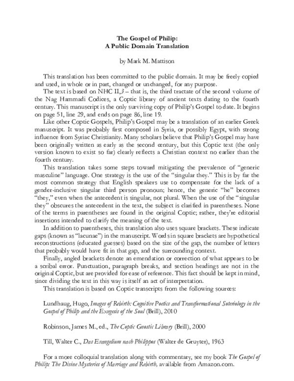 (PDF) The Gospel of Philip A Public Domain Translation