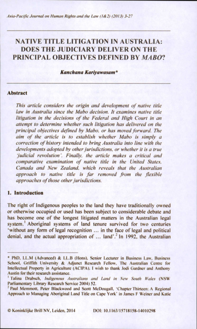 (PDF) Native Title Litigation In Australia: Does The Judiciary Deliver ...