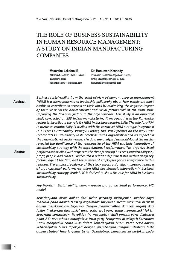 (PDF) The Role of Business Sustainability in Human Resource Management ...