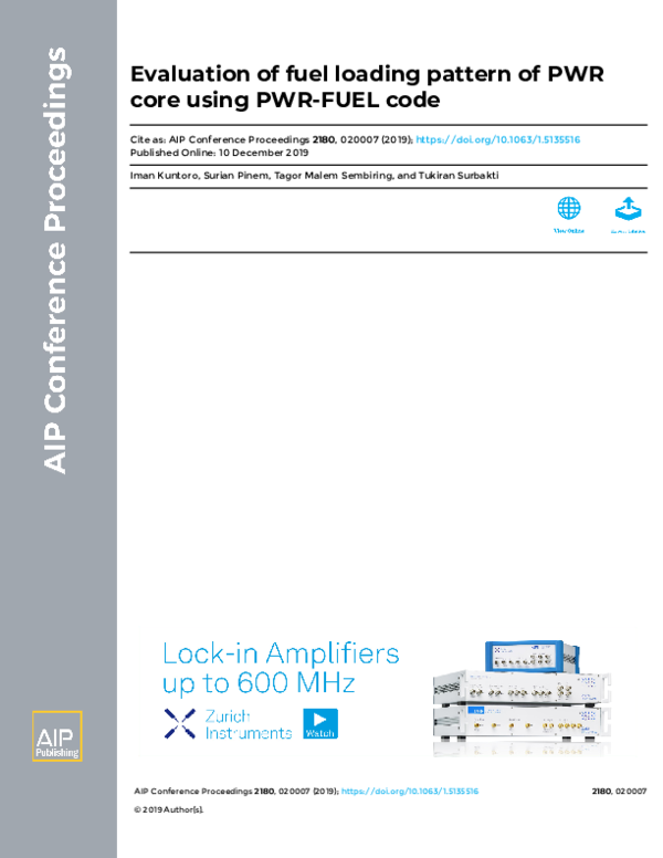 (PDF) Evaluation of fuel loading pattern of PWR core using PWR-FUEL code