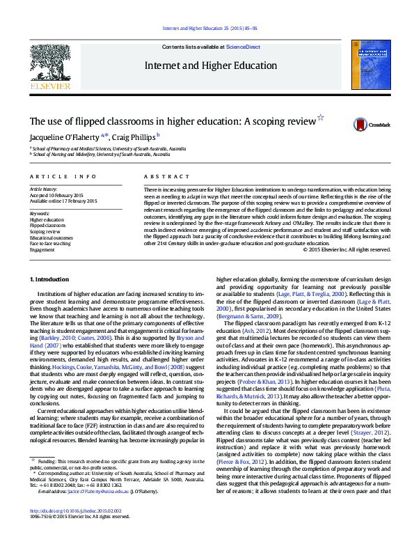 (PDF) The use of flipped classrooms in higher education: A scoping review