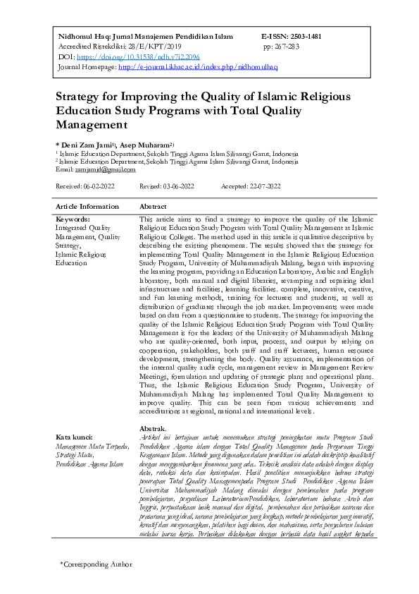 (PDF) Strategy for Improving the Quality of Islamic Religious Education ...