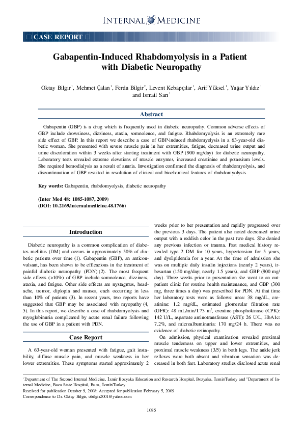 (PDF) Gabapentin-Induced Rhabdomyolysis in a Patient with Diabetic ...
