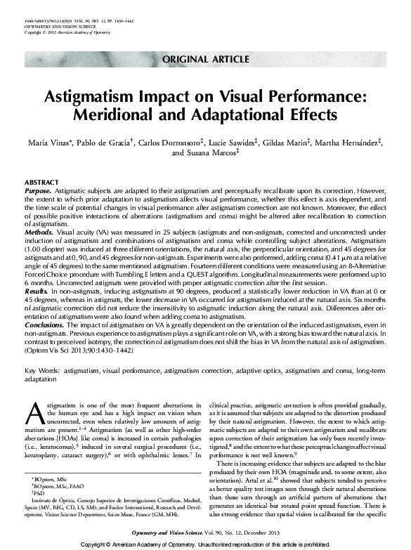 (PDF) Astigmatism Impact on Visual Performance