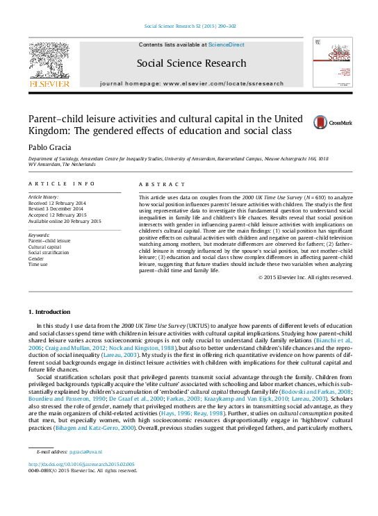 (PDF) Parent–child leisure activities and cultural capital in the ...
