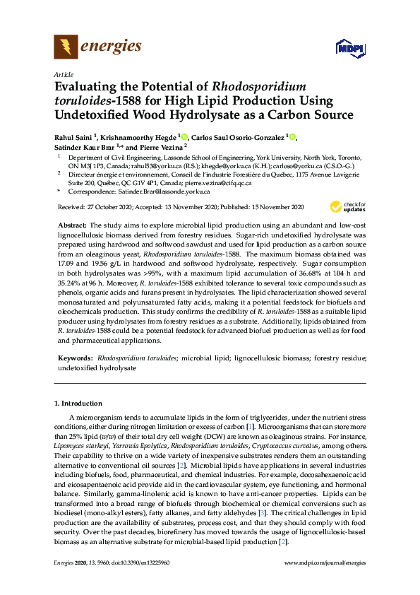 (PDF) Evaluating the Potential of Rhodosporidium toruloides-1588 for ...