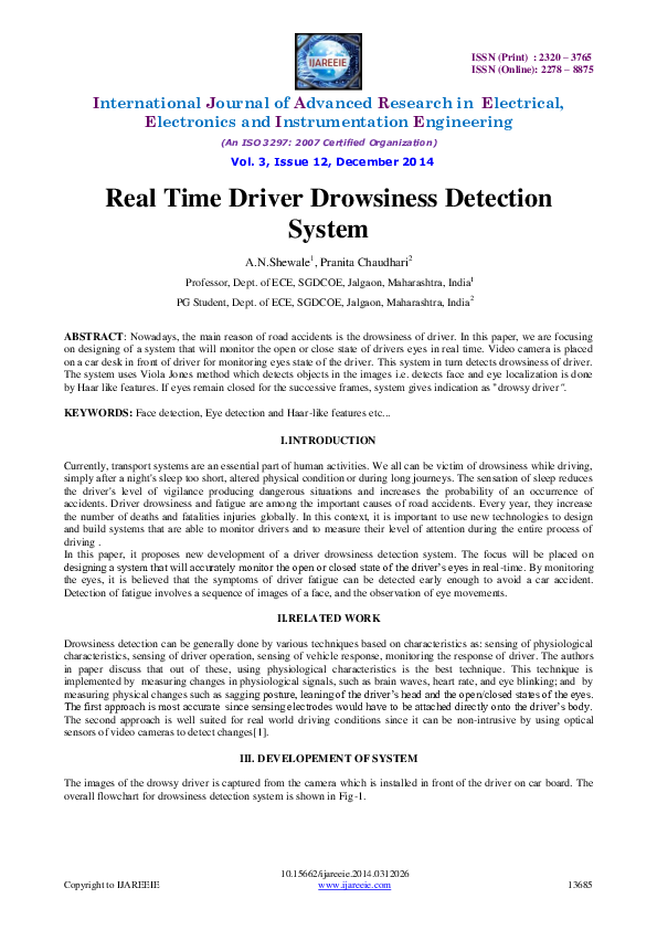 (PDF) Real Time Driver Drowsiness DetectionSystem