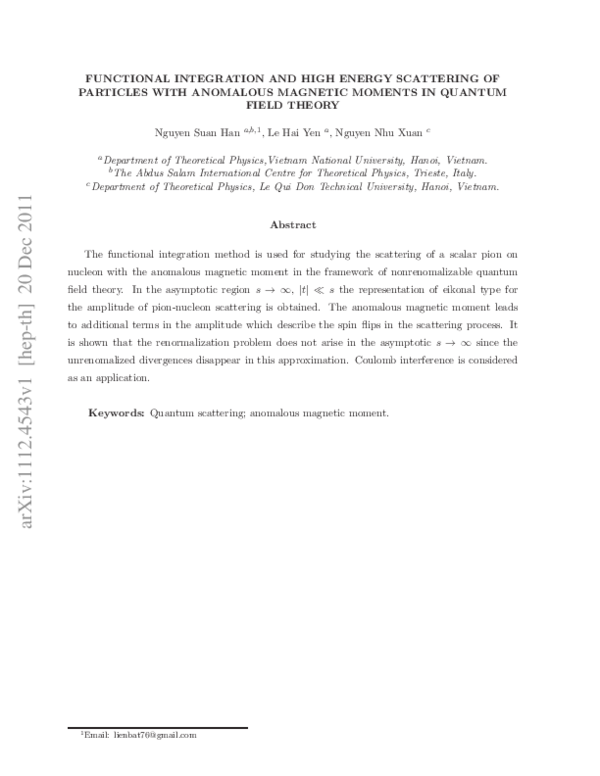 (PDF) Functional Integration and High Energy Scattering of Particles ...